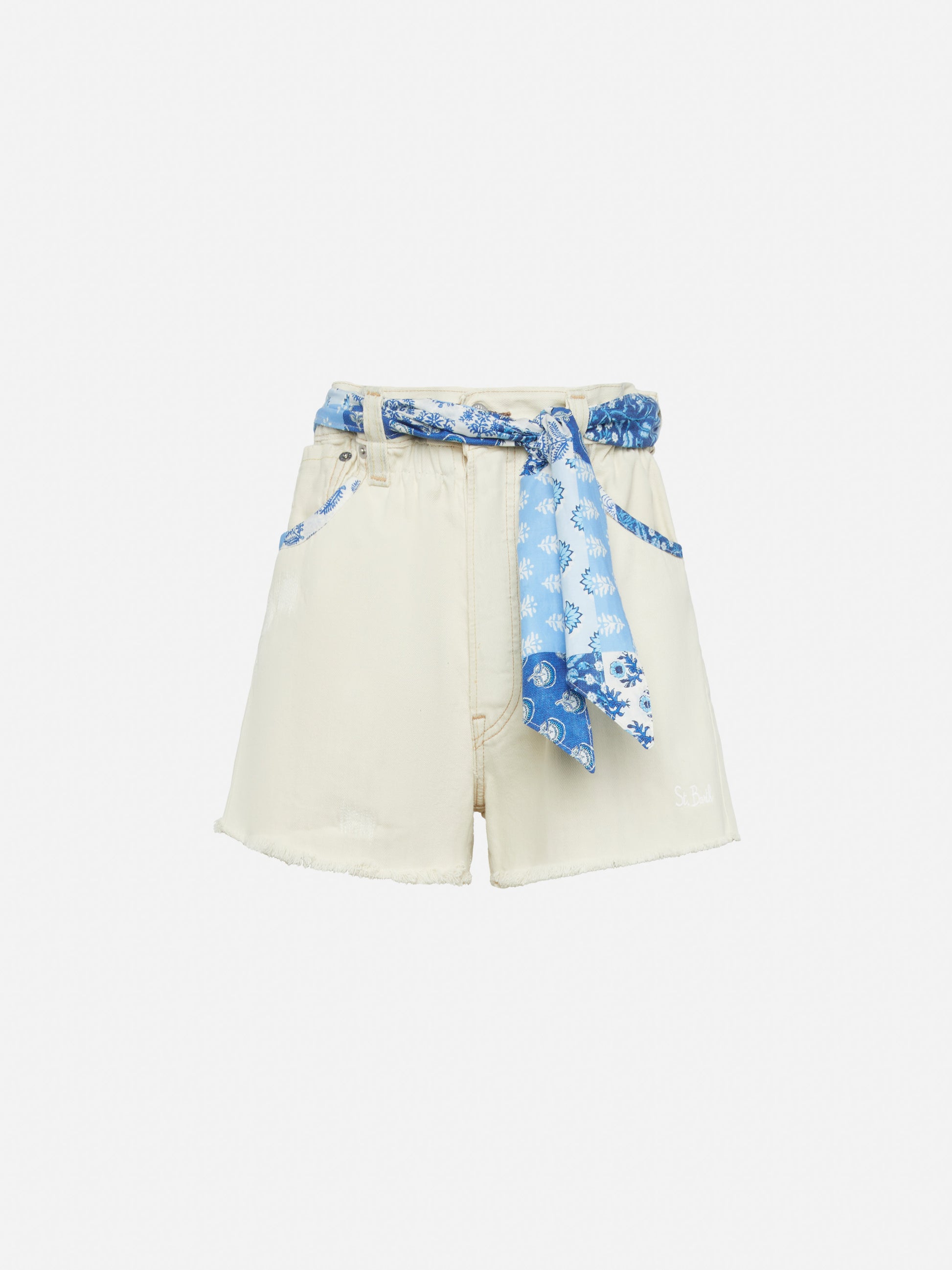 Arizona upcycled denim shorts with patches - MC2 Saint Barth