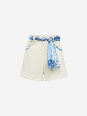 Arizona upcycled denim shorts with patches - MC2 Saint Barth