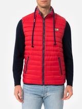 Man red padded vest Aspen