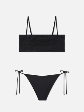 Athena Virgo black bandeau bikini with rhinestones