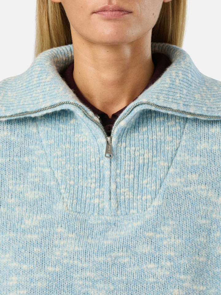 Pull en laine Augustine blue léger à demi-zip avec logo brodé 