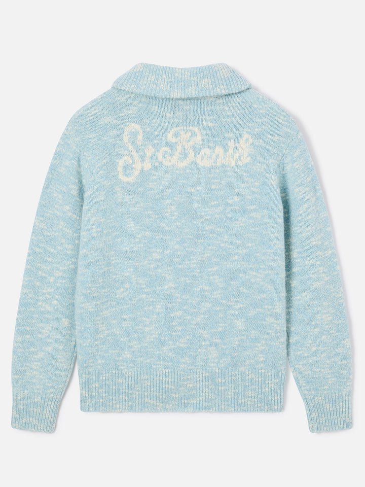Jersey de lana Augustine blue ligero con media cremallera y bordado del logotipo 
