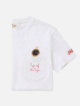T-shirt Austin blanc avec montre et broderie Eye Of The Tiger 