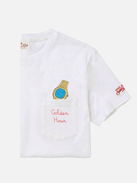 T-shirt Austin bianca con orologio e ricamo Golden Hour