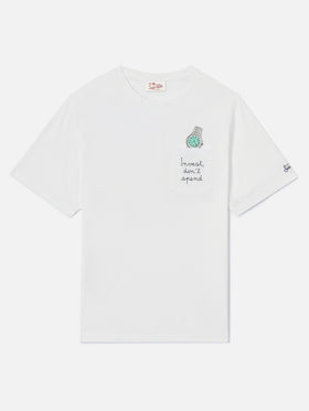 T-shirt Austin blanc avec broderie montre Invest Don't Spend 