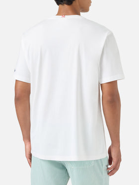 Weißes Austin T-Shirt mit Uhrenstickerei „Invest Don't Spend“ 