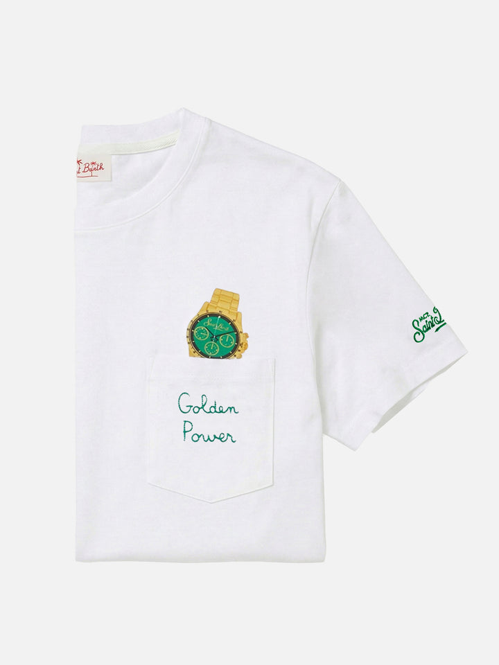 Cotton t-shirt Austin with embroidery and watch print