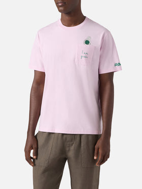 Pink Austin t-shirt with watch and I Am Green embroidery