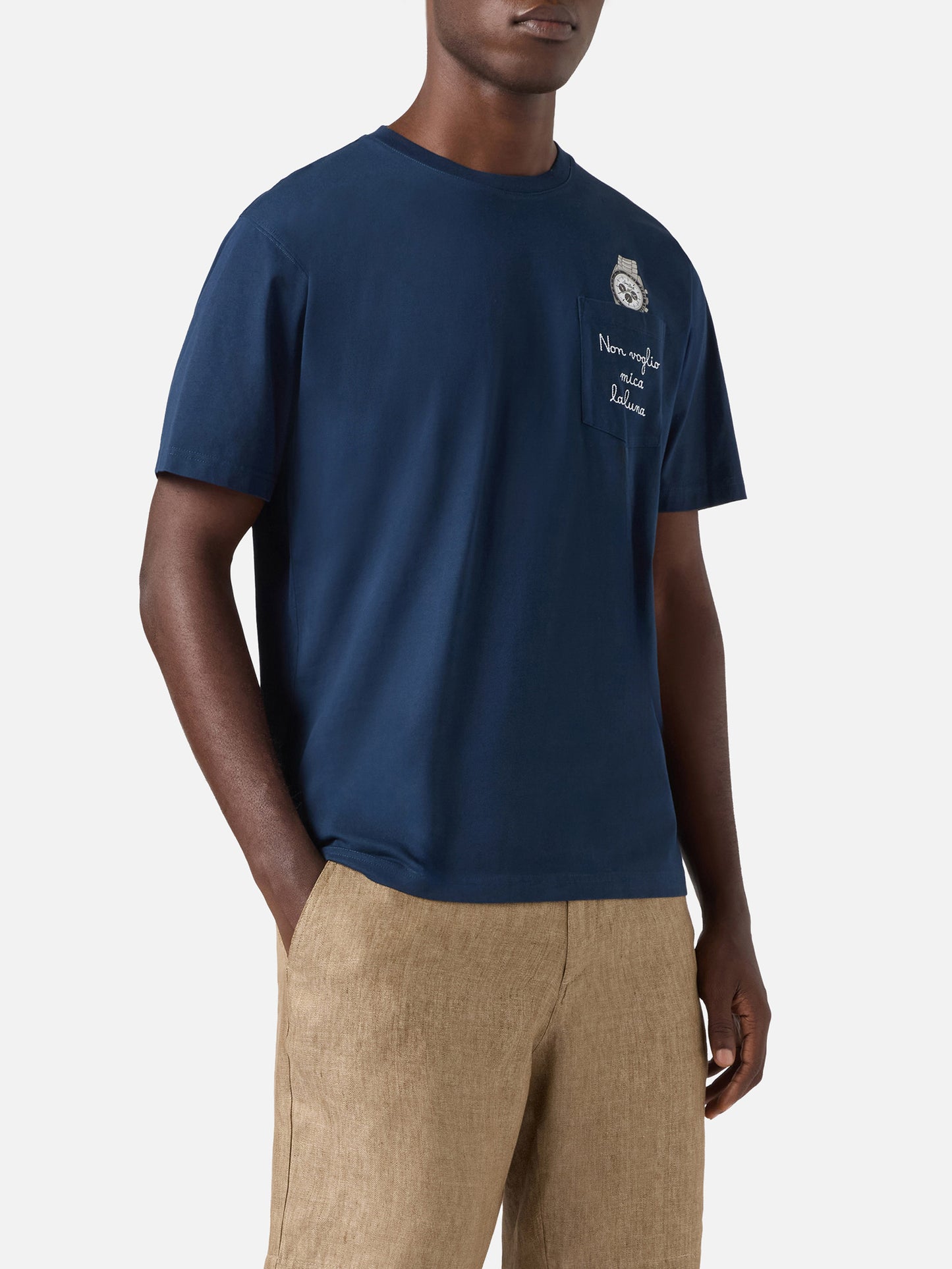 T-shirt Austin blu con orologio e ricamo Non Voglio Mica La Luna