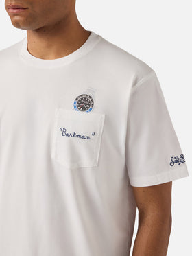 White Austin t-shirt with watch and Bartman embroidery