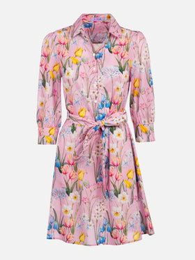 Woman cotton dress Avery with tropical print