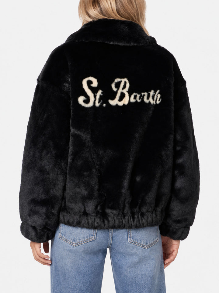 Aveline Bomberjacke aus Kunstfell mit Saint Barth-Print 