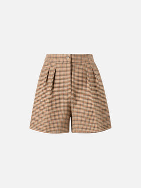 Shorts Aya in tessuto pied de poule con doppia piega
