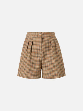 Shorts Aya in tessuto pied de poule con doppia piega