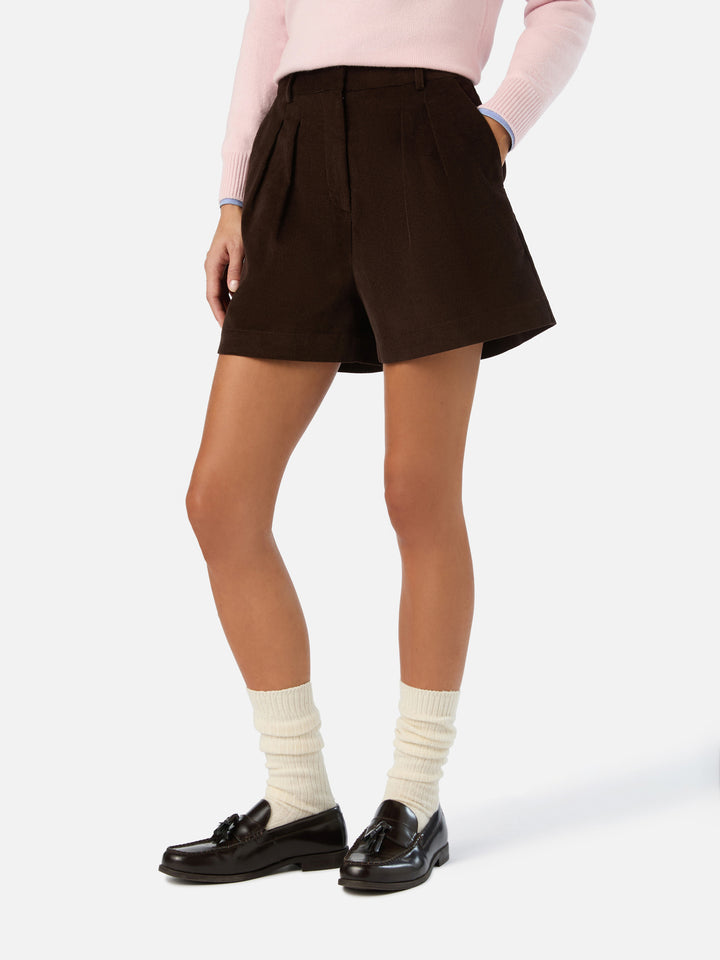 Dunkelbraune Aya Shorts aus Baumwollcord 