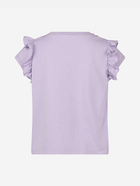Mädchen-T-Shirt aus Baumwolle mit Volant und Stickerei