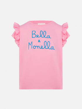 Cotton t-shirt Baby with flounce and Bella e Monella embroidery