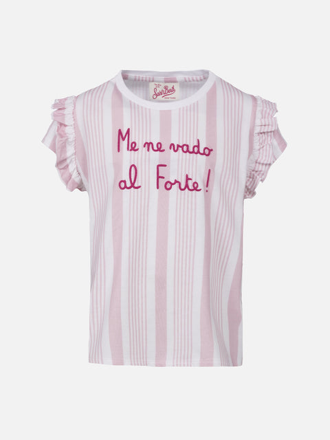 Girl cotton t-shirt with flounce and embroidery - MC2 Saint Barth