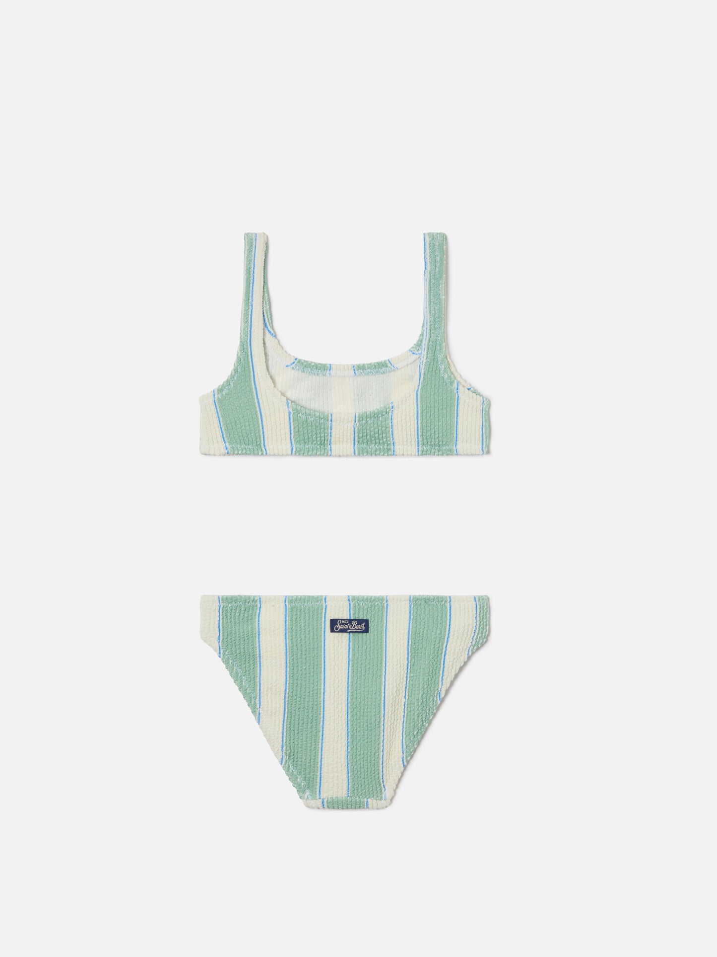 Baker crinkle bikini with green and cream stripes