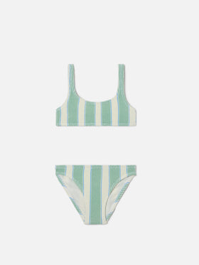 Baker crinkle bikini with green and cream stripes