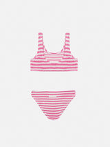 Pink striped crinkle classic bralette bikini Baker