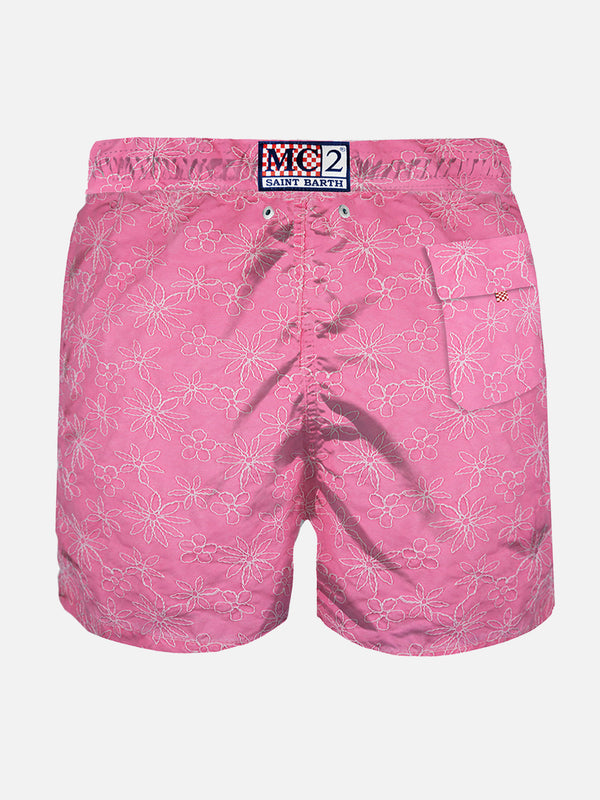 Rosa bestickte Badeshorts