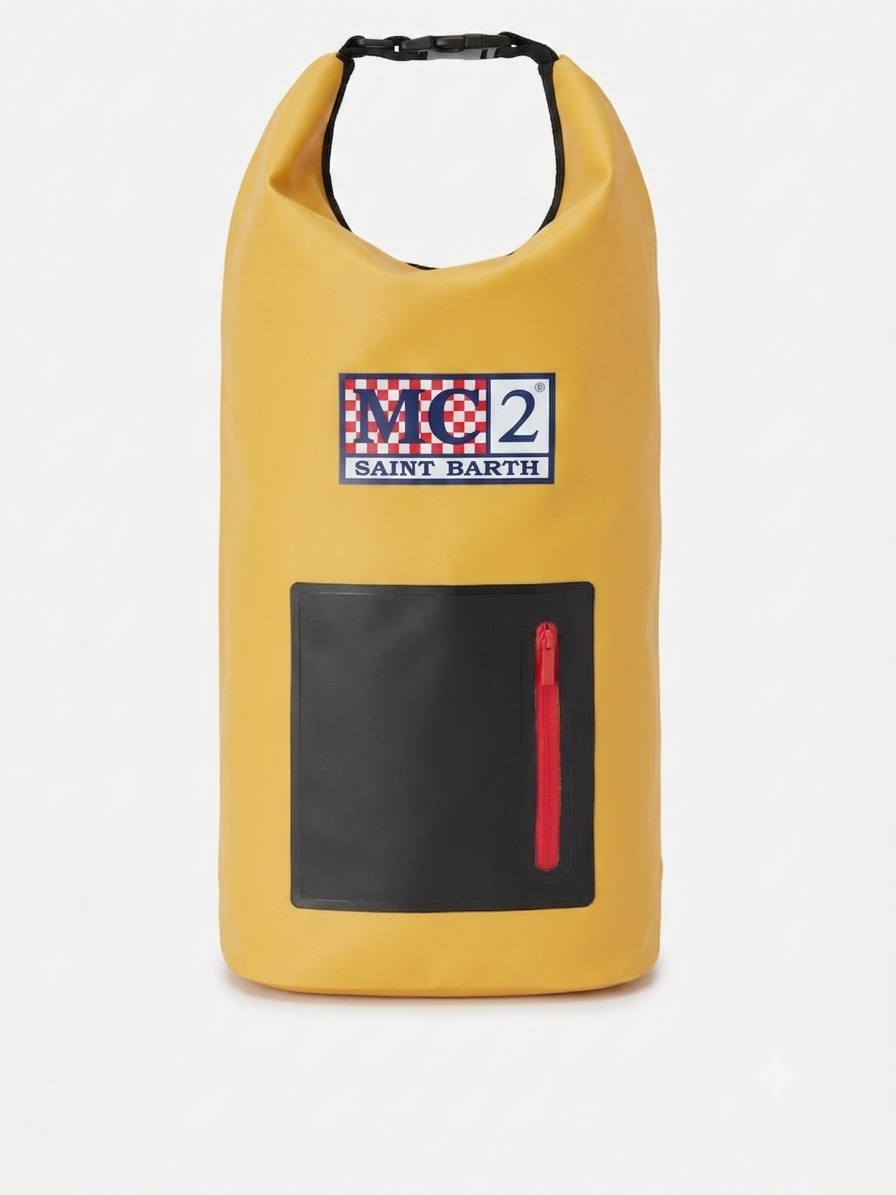 Mochila Aqua backpack en PVC amarillo de color liso con logotipo estampado 