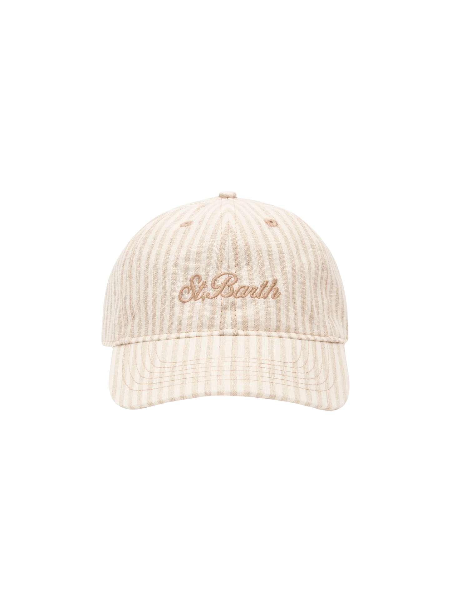 Cappellino da baseball in lino e cotone a righe beige