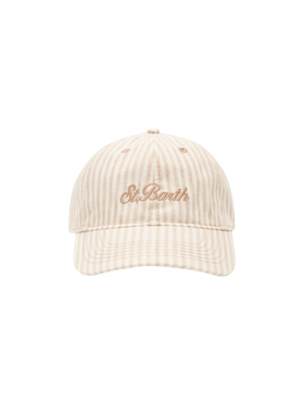 Cappellino da baseball in lino e cotone a righe beige