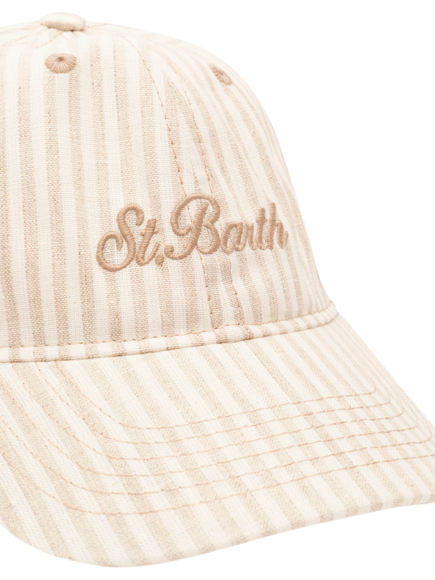 Cappellino da baseball in lino e cotone a righe beige