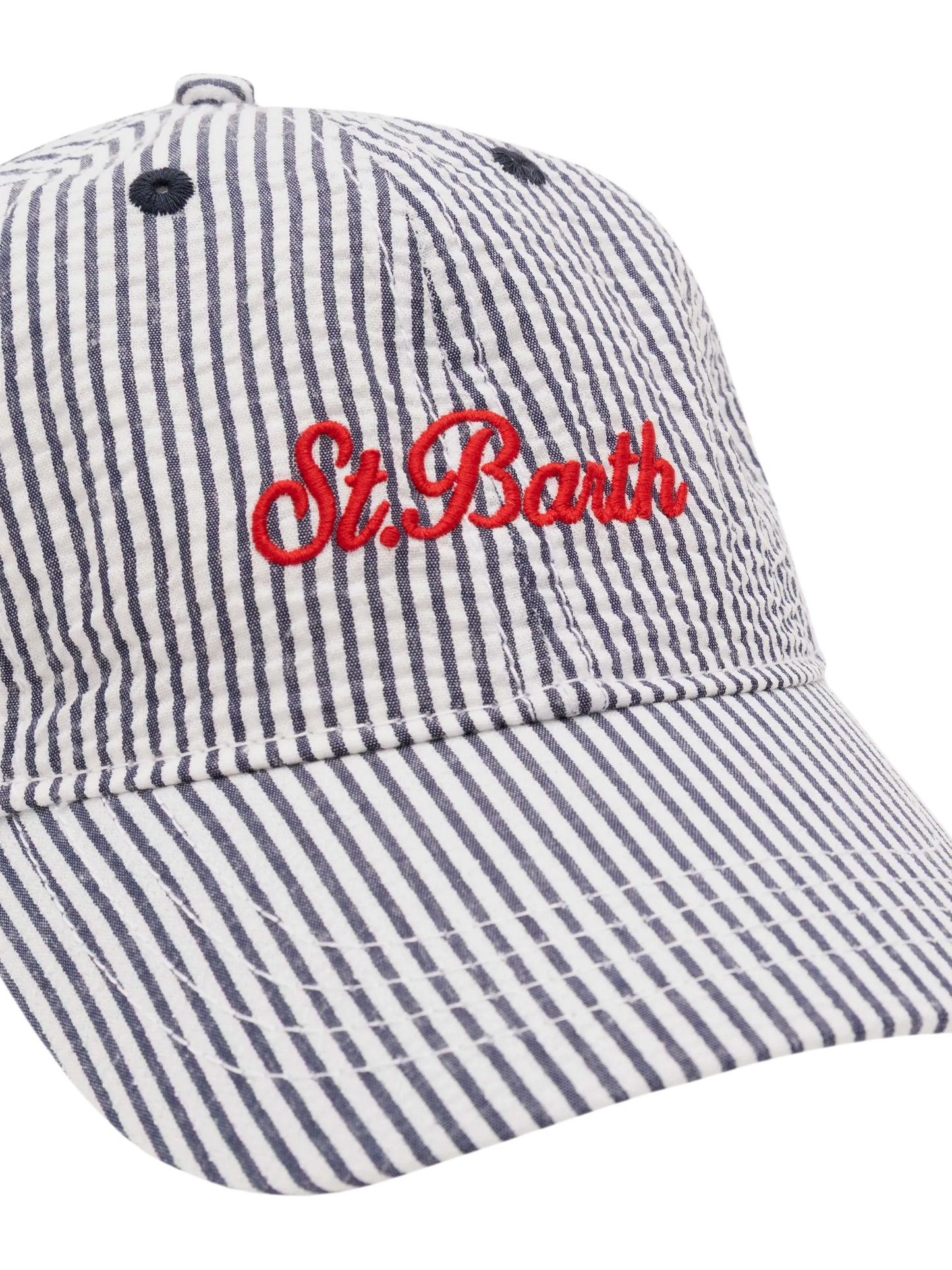 Baseballmütze aus Seersucker mit Streifen in Marineblau