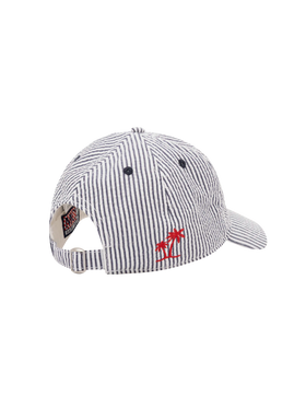 Baseballmütze aus Seersucker mit Streifen in Marineblau