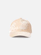 Beige velvet ball cap Baseball with rhinestones embellishment