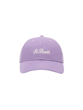 Lilafarbene Baseballkappe Baseball Jr aus Leinen mit Saint Barth-Stickerei