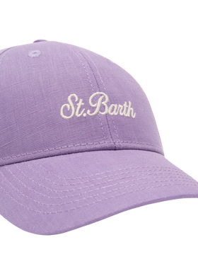 Lilafarbene Baseballkappe Baseball Jr aus Leinen mit Saint Barth-Stickerei