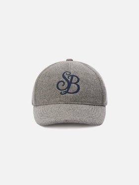 Cappello Baseball grigio in feltro con ricamo monogramma SB