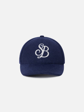 Cappello Baseball blu navy in feltro con ricamo monogramma SB