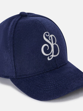 Cappello Baseball blu navy in feltro con ricamo monogramma SB