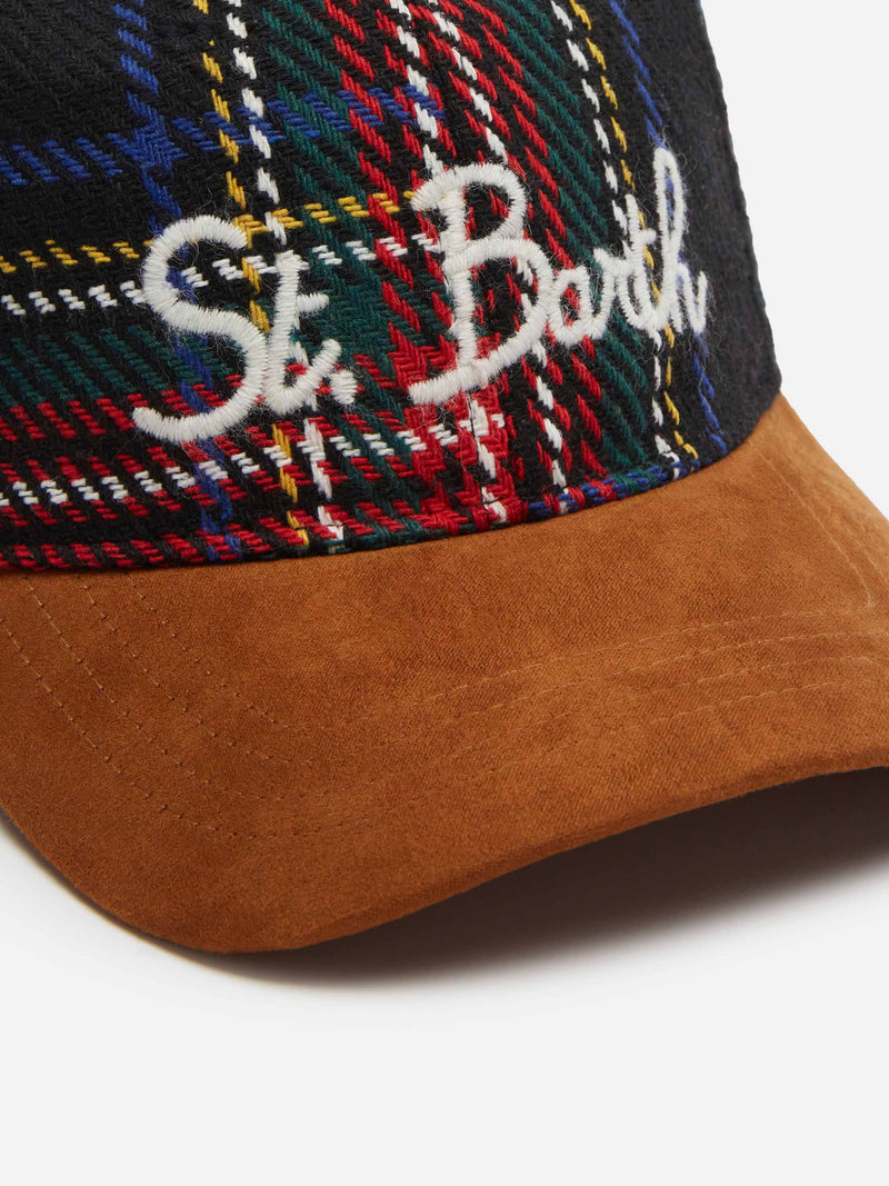 Baseball cap with tartan print St. Barth embroidery