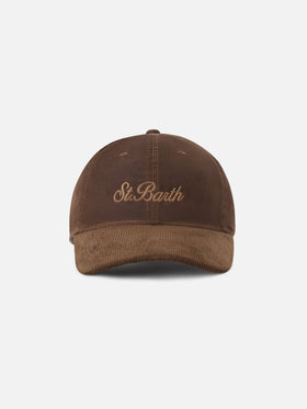 Cappello Baseball marrone in velluto a coste cerato con ricamo logo
