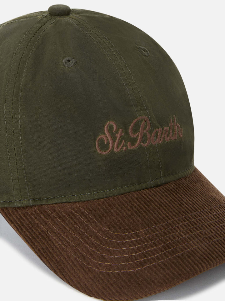 Casquette en velours côtelé ciré vert militaire Baseball avec broderie logo 