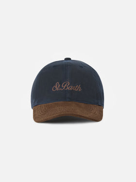 Casquette en velours côtelé ciré Navy blue Baseball avec broderie du logo 