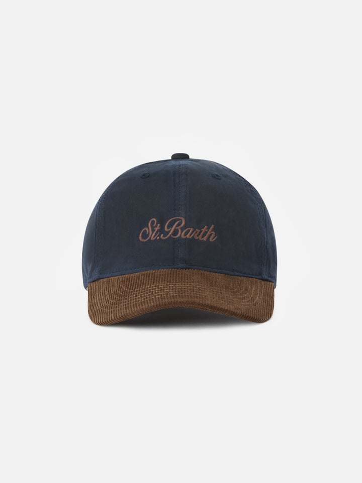 Navy blue Baseball waxed corduroy cap with logo embroidery
