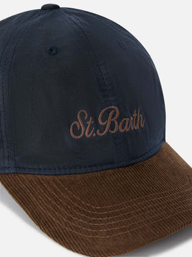 Casquette en velours côtelé ciré Navy blue Baseball avec broderie du logo 