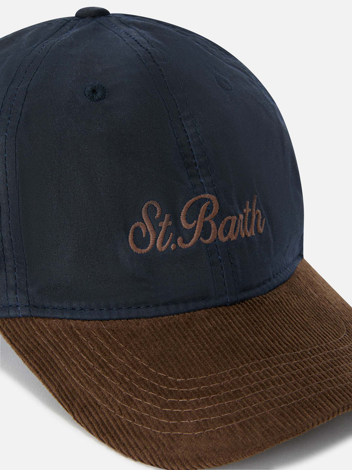 Cappello Baseball blu navy in velluto a coste cerato con ricamo logo