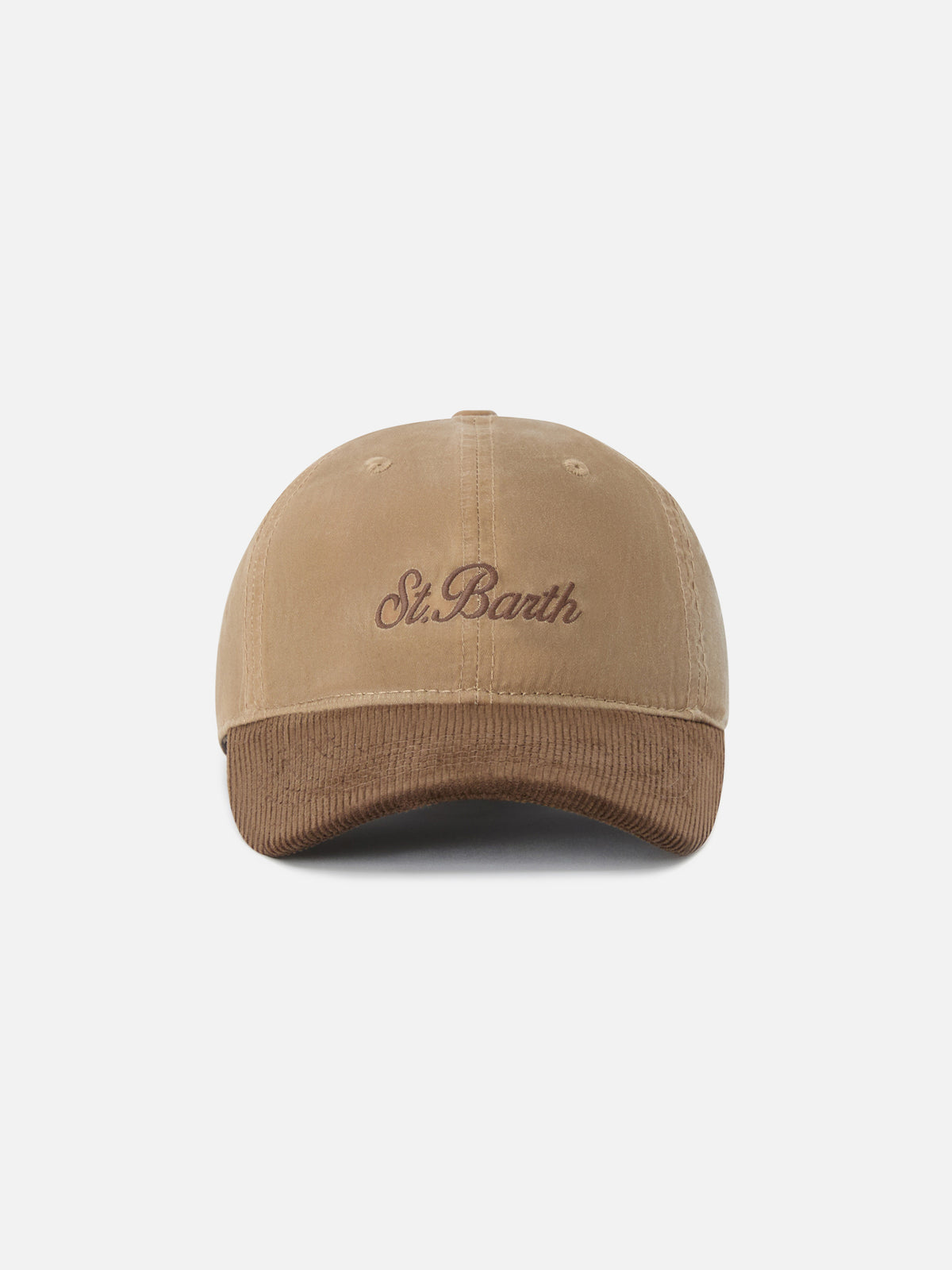 Cappello Baseball nocciola in velluto a coste cerato con ricamo logo