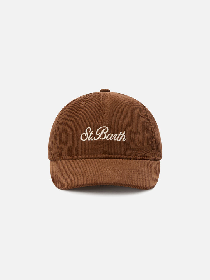 Cappello Baseball beige in velluto a coste con ricamo logo