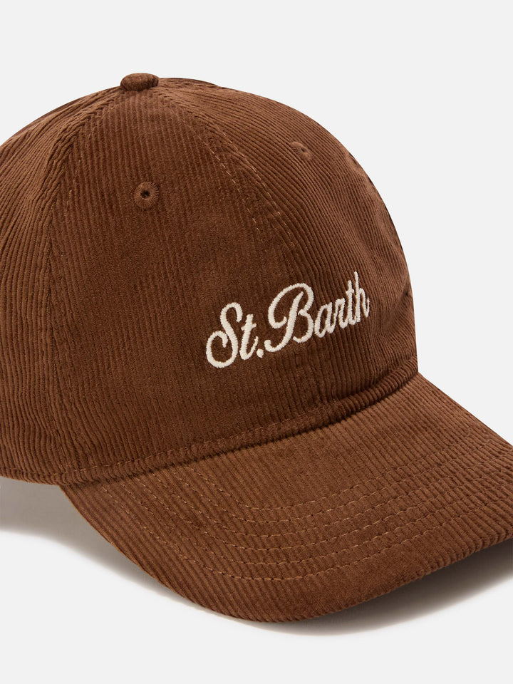 Cappello Baseball beige in velluto a coste con ricamo logo