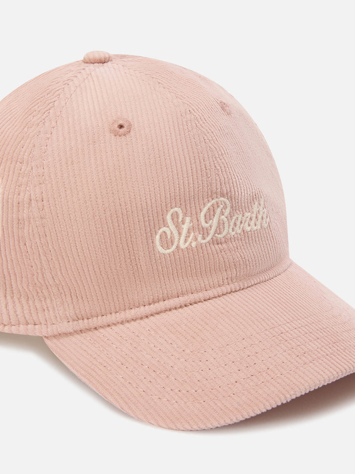 Cappello Baseball rosa in velluto a coste con ricamo logo