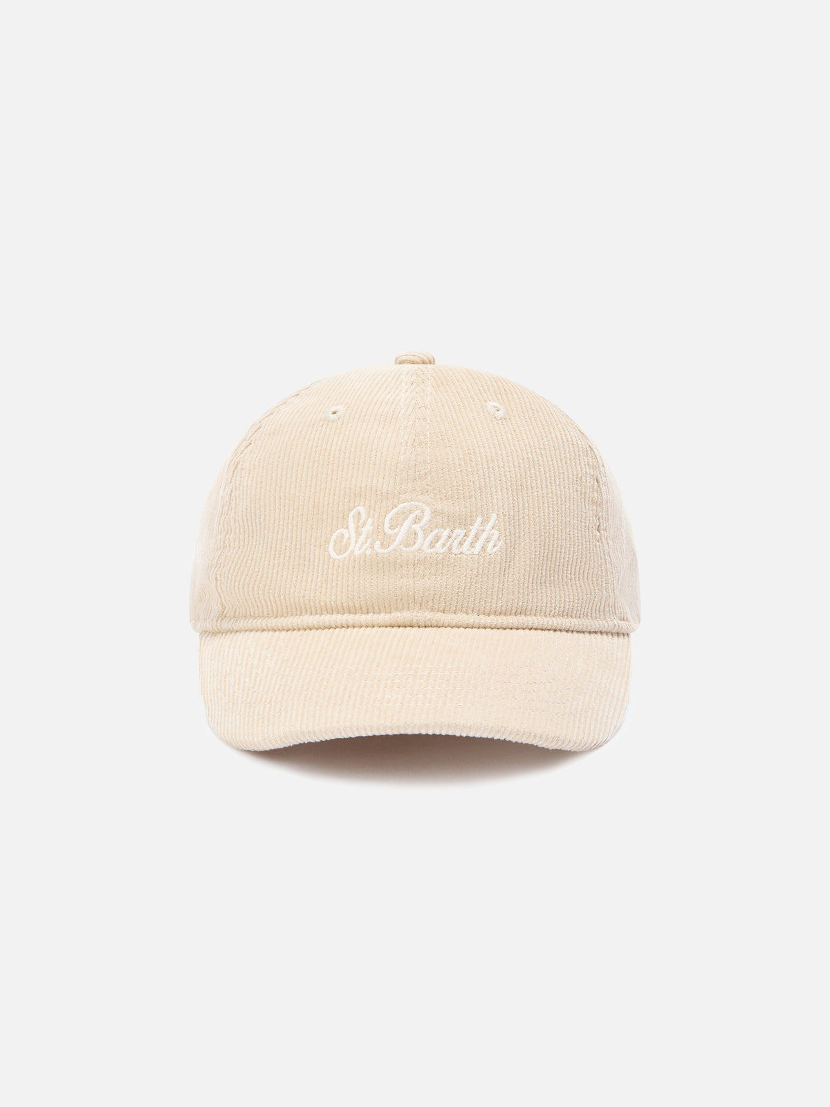 Cappello Baseball beige in velluto a coste con ricamo logo